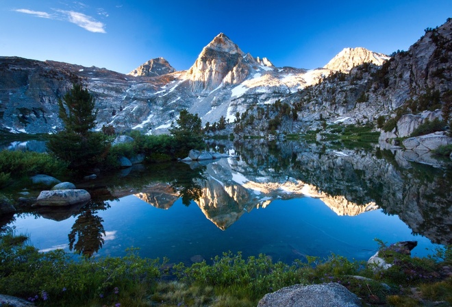 lake, mountain, tree, forest, water, sky, blue