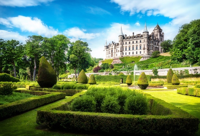 castle, dunrobin, garden, green