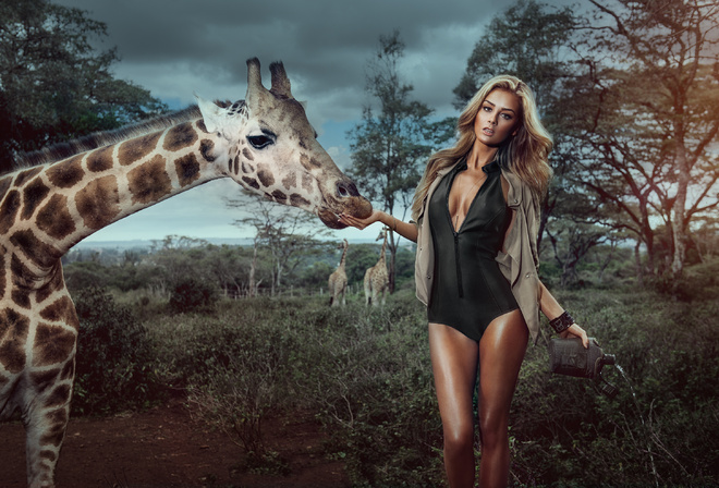 креатив, фото, Veronika Klimovits, позирует, саванна, жираф