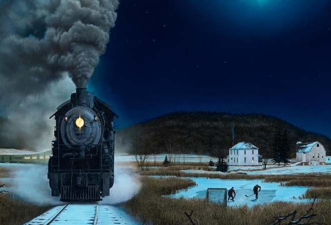 train, snow, winter, railroad