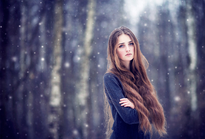 , girl, long haired, , brown haired, snow, 