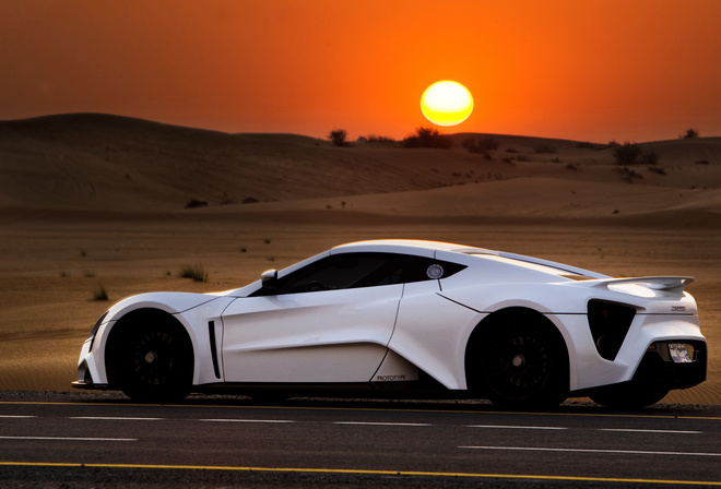 Zenvo ST1, закат, пустыня