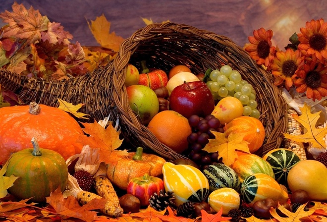 Обои дары осени, овощи, фрукты, листья, осенний натюрморт на рабочий стол -  картинки с раздела Осень