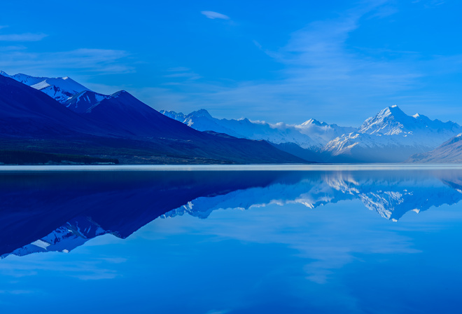 New Zealand, Lake Pukaki, reflection, sky, South Island, Mountains