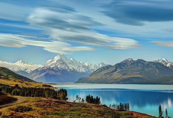 lake, new, Zealand, Mountains, landscape, sky