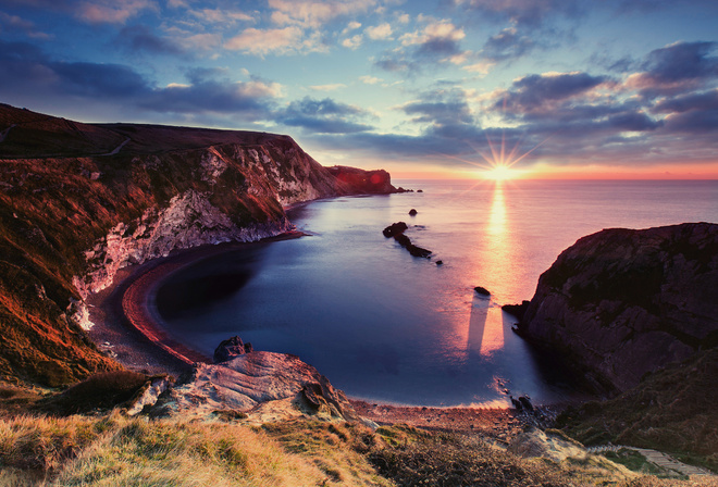 Jurassic Coast, sea, ocean, coast, sunset, beautiful view