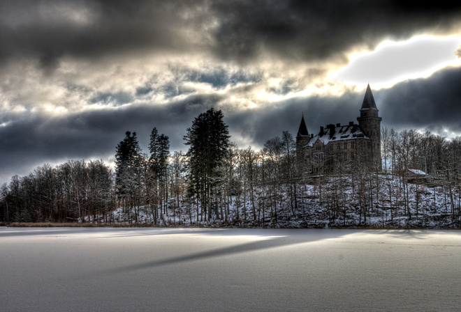 zamersshee lake, clouds, castle, Trees