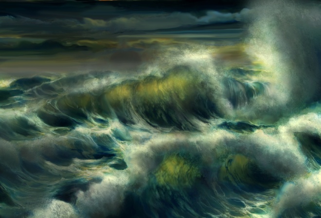 Art, sea, storm, ocean, water, waves