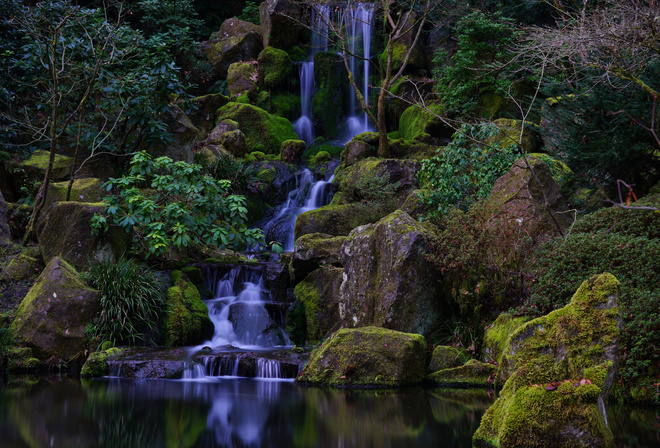 Japanese Garden, Washington Park, Portland, Oregon, waterfall,  ,  , ,  , 