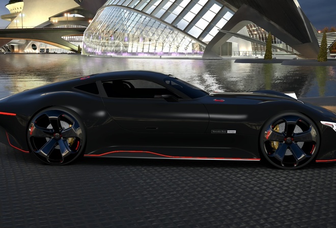 Black, Mercedes GT, Vision, 3d