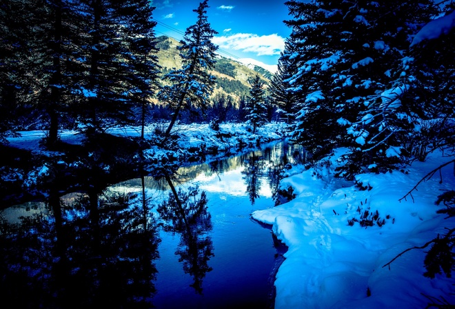 San Miguel River, Colorado, winter, river, trees, landscape