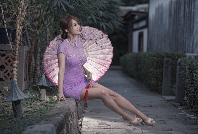 Asian, umbrella, model, , , 