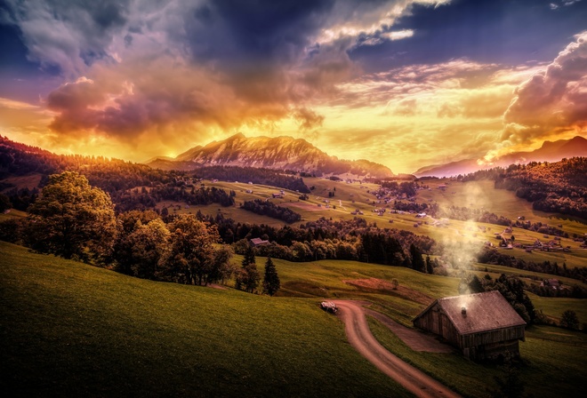 switzerland, alps, mountain, village