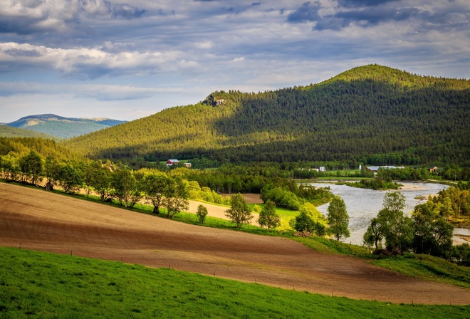 norway, scenary, river, hills