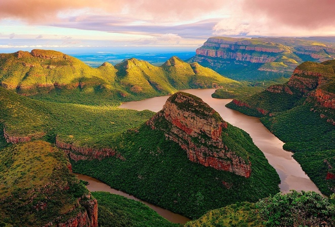 river, canyon, mountain, trees, green