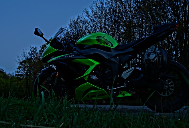 bike, green, kawasaki, 