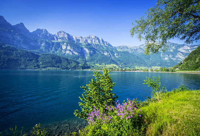Lake Walen, Walensee, Switzerland, Alps, озеро, Валензе, Швейцария, Альпы, горы