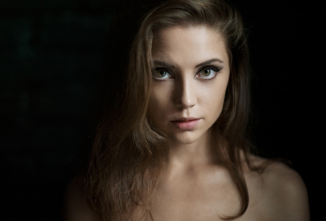 Xenia Kokoreva, Ksenia Kokoreva, women, face, simple background, Maxim Maximov, portrait