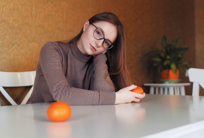 women, portrait, glasses, table, women with glasses, sitting, chair