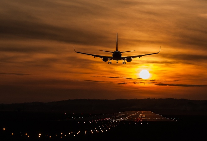 Заход солнца, аэропорт, краков, самолет, взлетная полоса, Artur Brandys