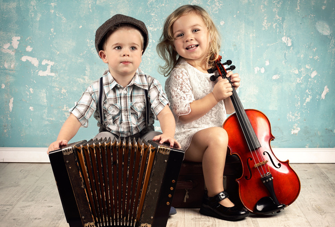 дети, девочка, мальчик, гармонь, скрипка, виолончель, музыка, инструменты