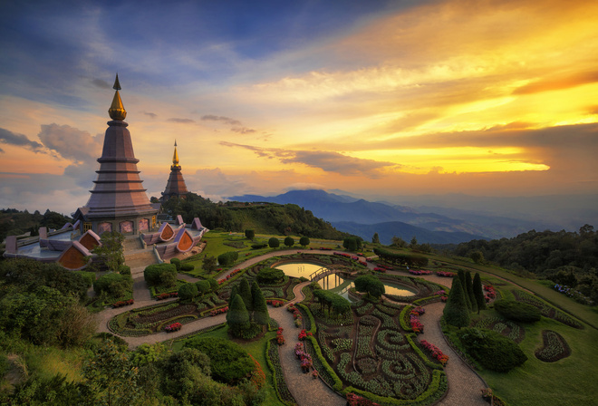 Таиланд, Бангкок, национальный парк, пейзаж, пагода, ландшафт, холмы