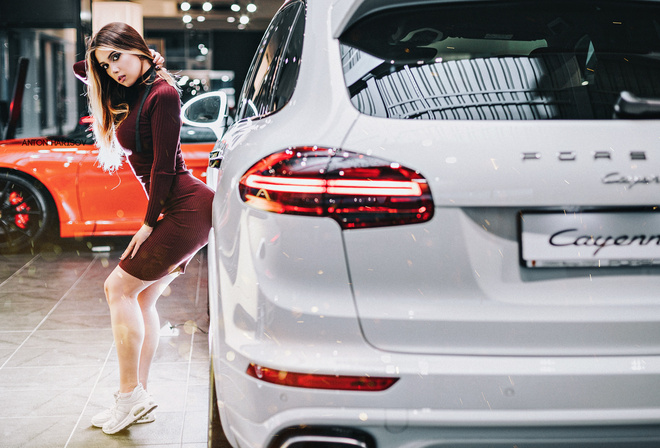 women, car, dress, sneakers, blonde, Fotoshi Toshi aka Anton Harisov, Anton Harisov, Maria Vasilieva, choker