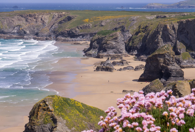 Англия, Кельтское море, море, скалы, берег, пляж, Bedruthen Steps, Cornwall