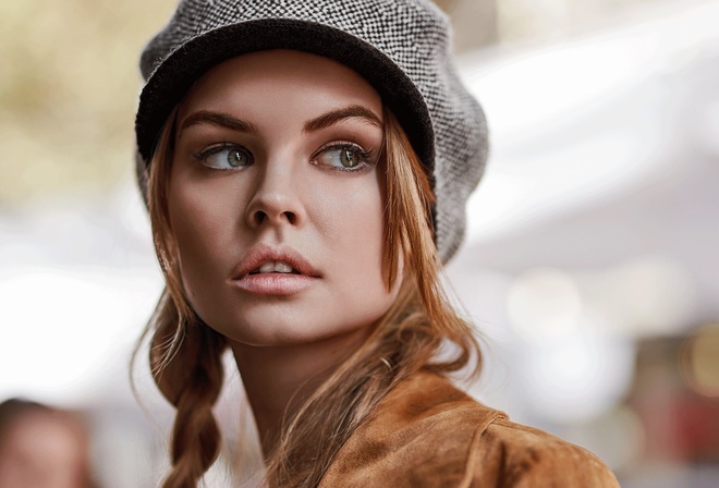 women, Anastasia Scheglova, pigtails, blonde, model, portrait, face, looking away, depth of field