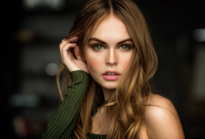 women, Anastasia Scheglova, green eyes, blonde, model, face, portrait
