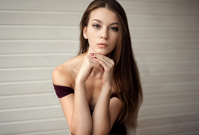 women, portrait, red nails, face