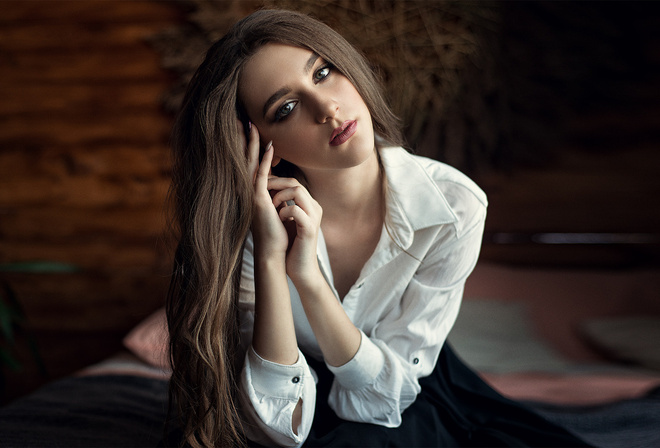 women, portrait, depth of field, long hair