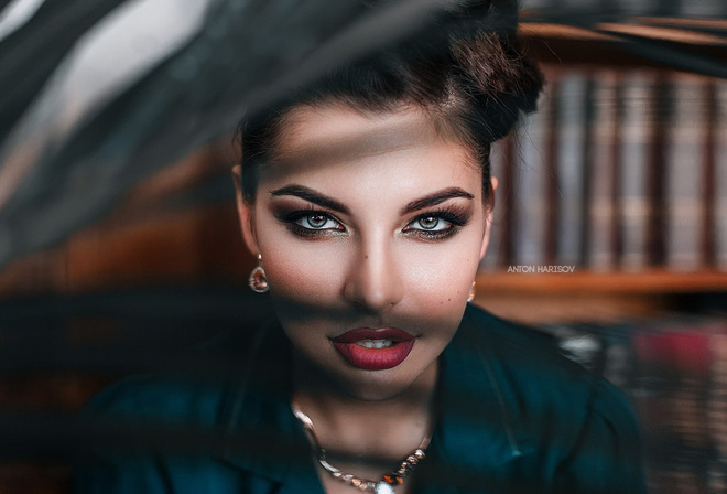 women, face, Anton Harisov, Fotoshi Toshi, red lipstick, portrait, necklace