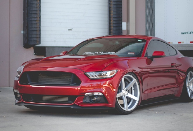 Ford Mustang, supercars, Rovos Wheels, tuning, red Mustang, Ford