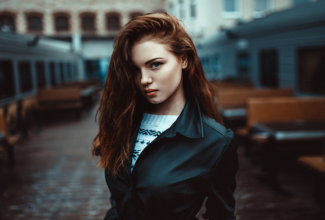 women, portrait, depth of field, leather jackets