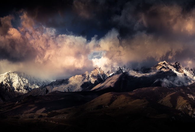 clouds, mountains, the sky, The Himalayas, clouds