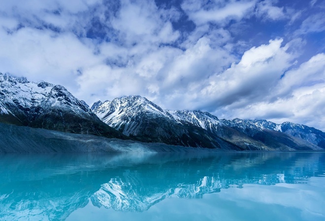 Lake Tasman, clouds, mountains, snow, New Zealand