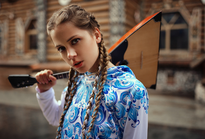 Ksenia Kokoreva, women, portrait, pigtails, women outdoors