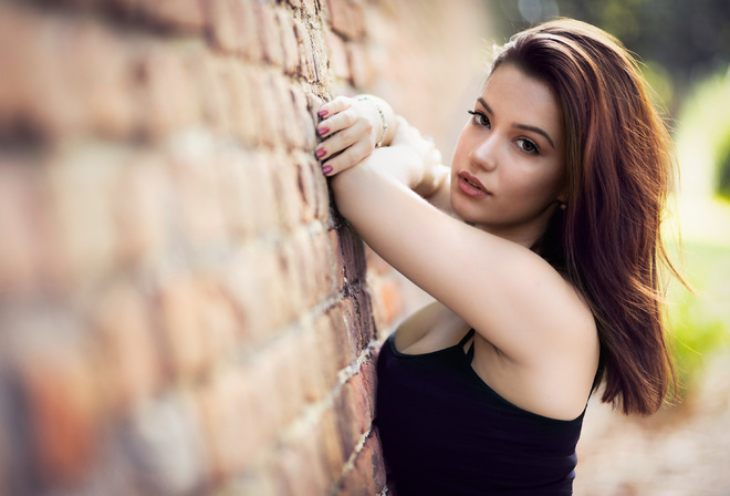 women, face, portrait, bricks, women outdoors