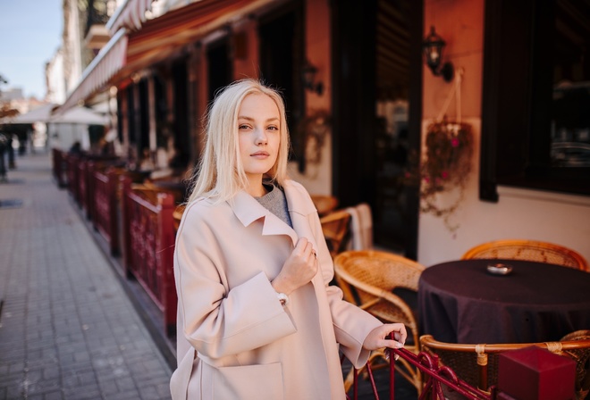 women, blonde, portrait, women outdoors, coats