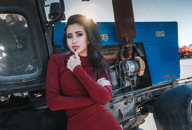 women, Anton Harisov, portrait, black nails, dress, women outdoors