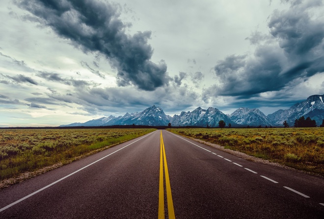 Marks, Highway, Road, Landscape, Mountains, Clouds, Nature