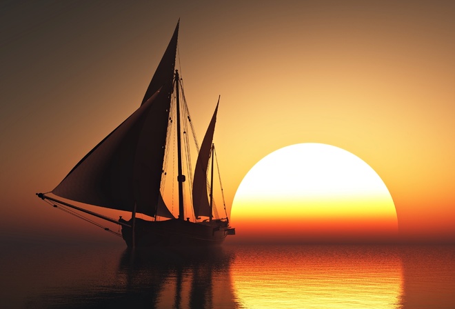 sky, sea, sunset, sun, romantic, beauty, orange, boat, emotions, sailing