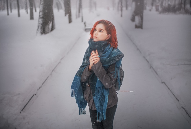 зима, девушка, шарф, рюкзак, фото, александр Дробков