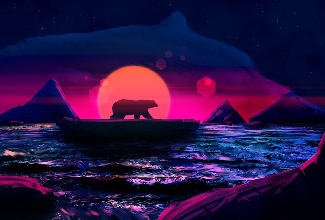 digital art, polar bears, Arctic