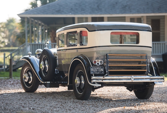 car, house, trees, black car, classic car, rear view, Oldtimer, Ruxton Model