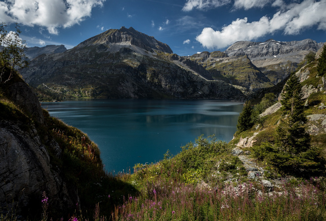 lake, Alps, mountain landscape, glacier lake, Switzerland