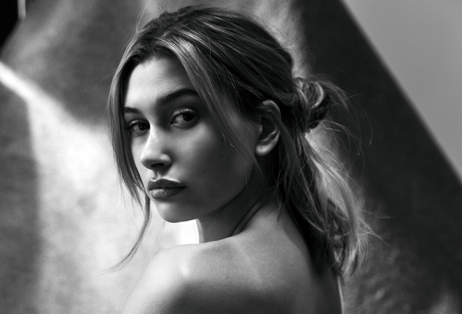 , , -, , ,  , girl, look, black and white, hair, face, hailey baldwin