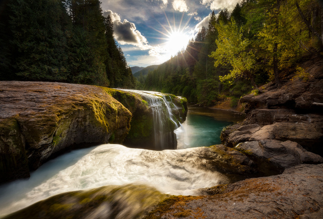 природа, пейзаж, Doug Shearer, США, Вашингтон, Lewis Falls, река, водопад