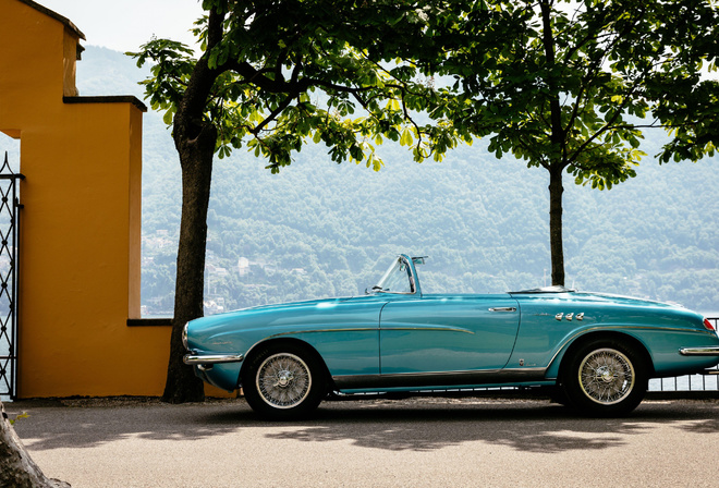 Alfa Romeo, 1900 C, Super, Sprint La Fleche, 1955, side view, blue, convertible, retro